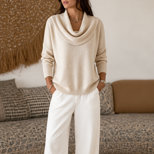Draveline | Cowl Neck Drape Knit Sweater – Comfortabele Rimpelstijl voor Vrouwen