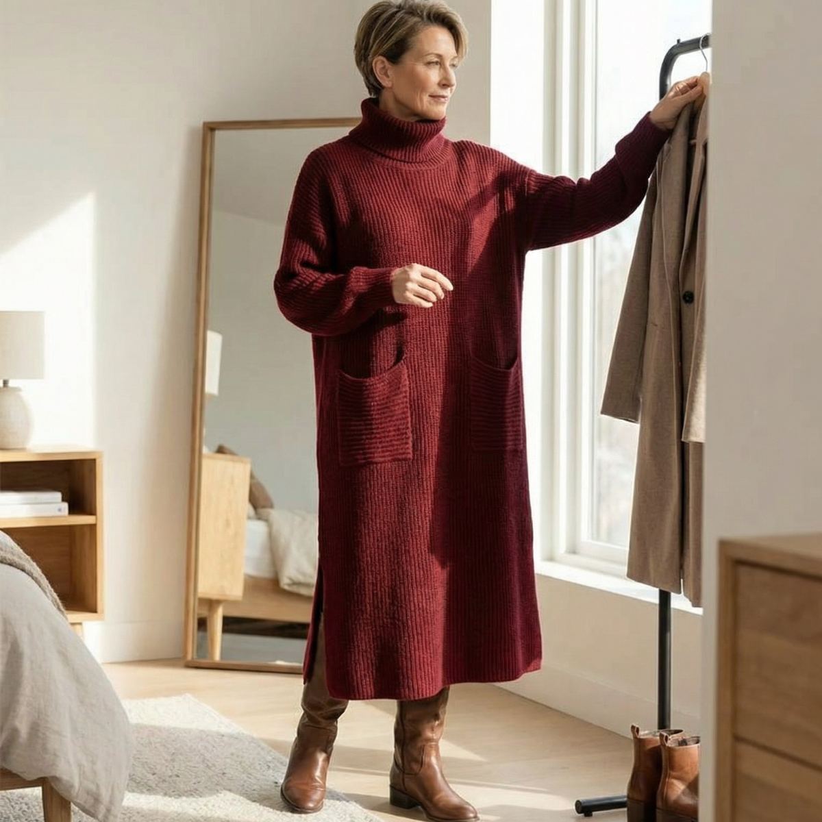 Velara | Turtleneck Kleid – Relaxed A-Line mit Taschen für Frauen