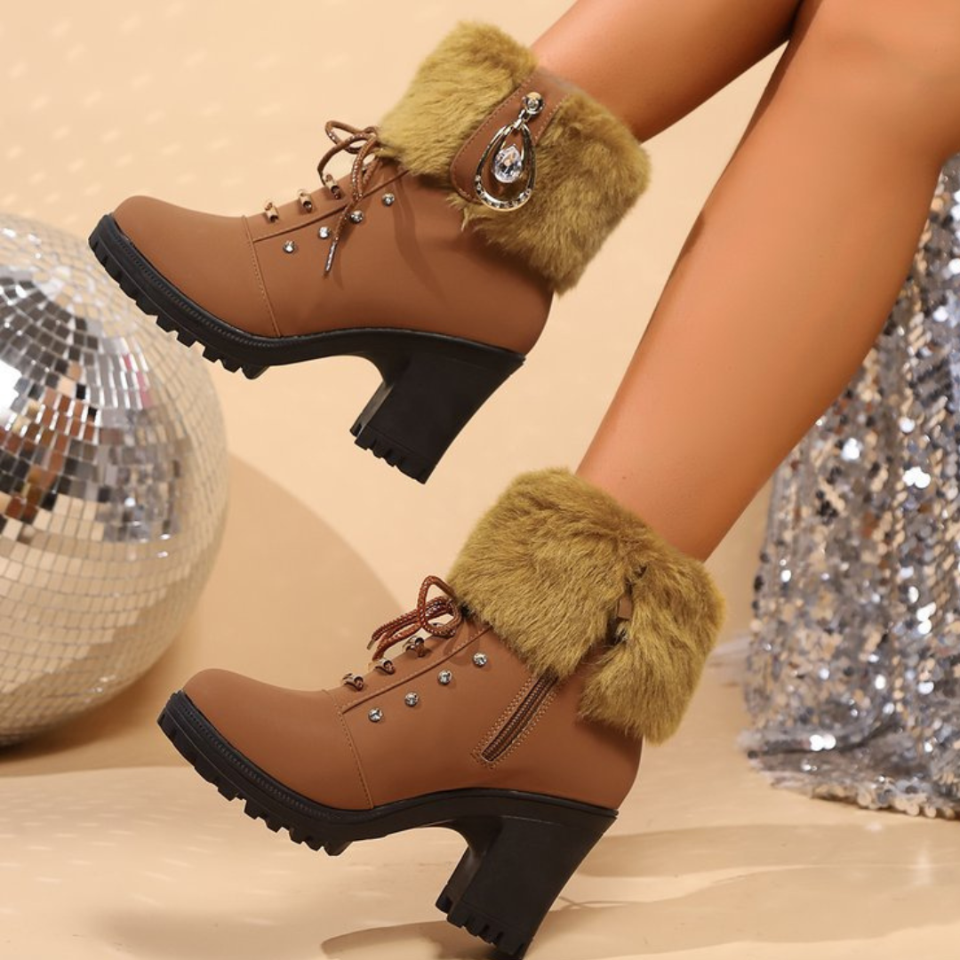 Velurea | Winter Boots – Elegante Kunstpelz Blockabsätze für Frauen