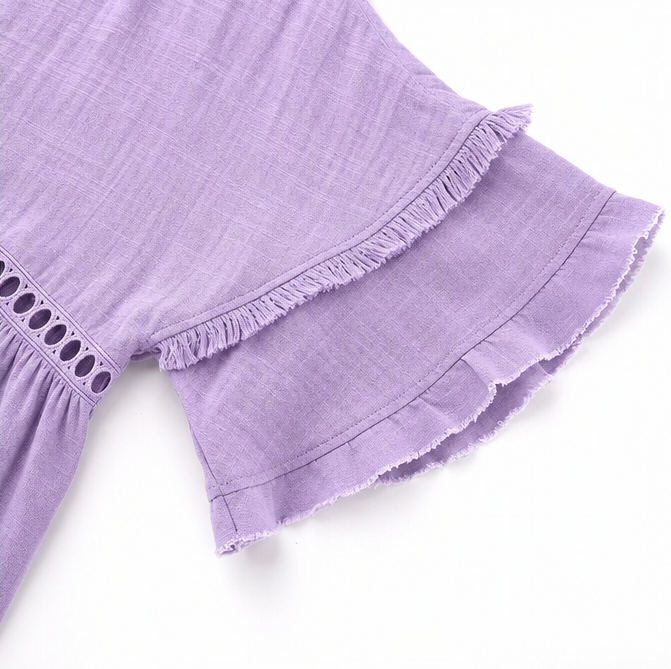Solavie | Boho V-Neck Tunic Top mit Fransen für Frauen