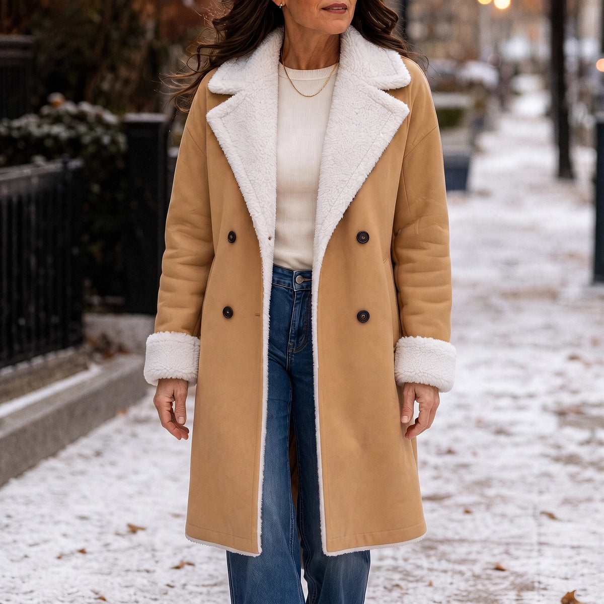 Everleigh | Camel Winter Coat – Sherpa-Look für Frauen
