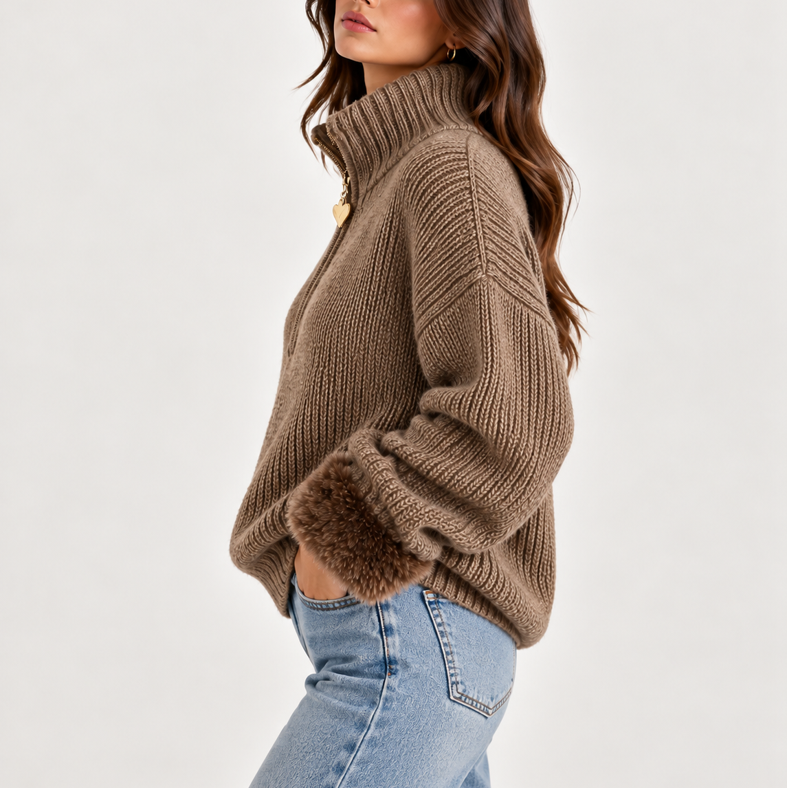Velora | Oversized Knit Sweater – Komfortabler Half-Zip Stil für Frauen