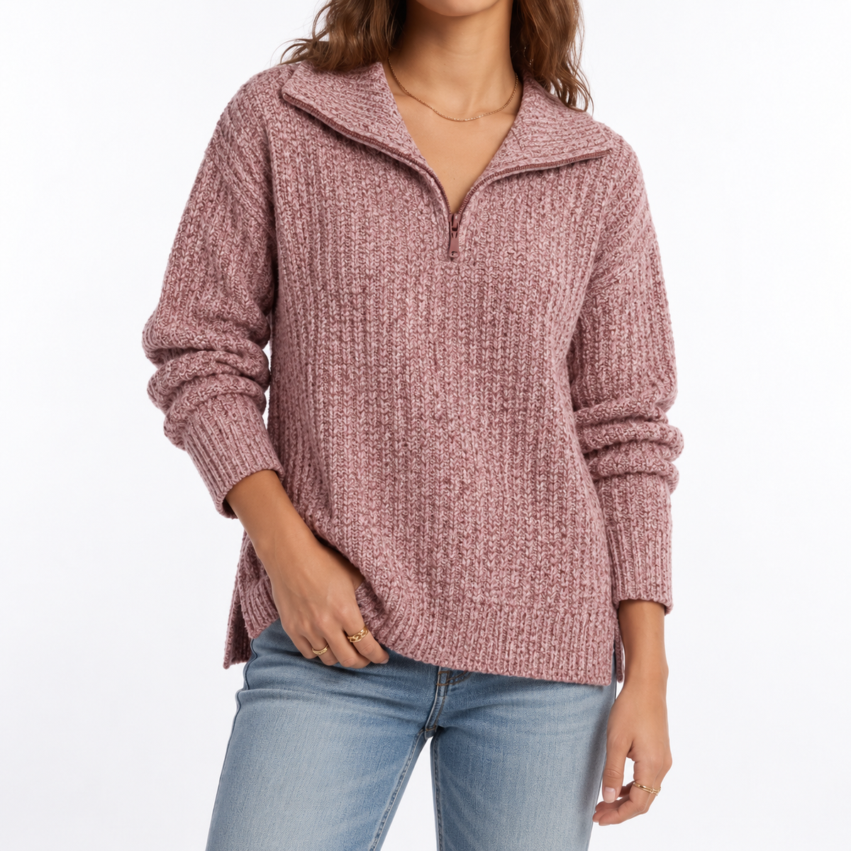 Knit Sweater | Textured Quarter Zip Pullover für Frauen