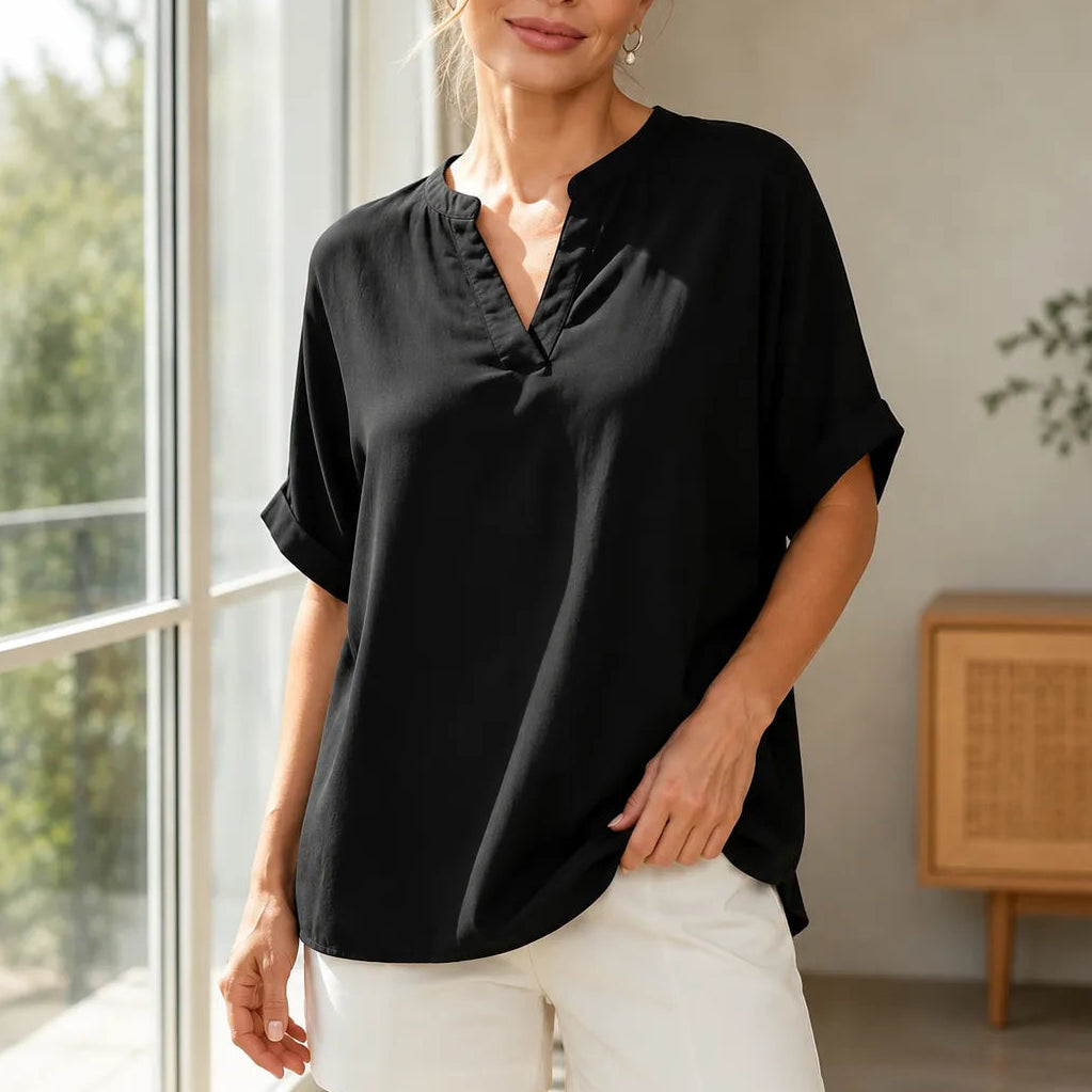 Linora | Tunika-Bluse – Kurze Ärmel mit V-Ausschnitt für Frauen