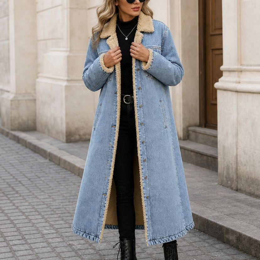 Denora | Denim Coat – Mit Warmem Teddy-Fleece-Futter