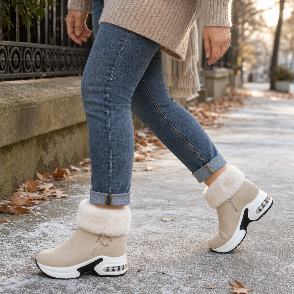 Veluna | Chunky Ankle Boots mit Kunstfellbund für Frauen