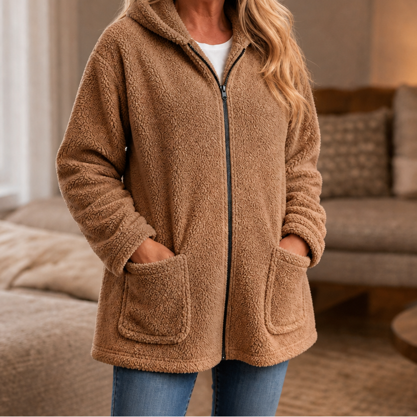 Cozelle | Plush Hooded Oversized Zip-Up Jacket