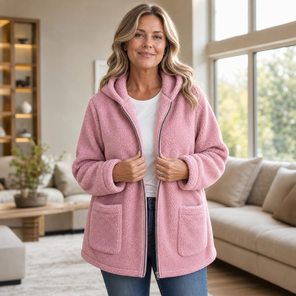 Cozelle | Plush Hooded Oversized Zip-Up Jacket