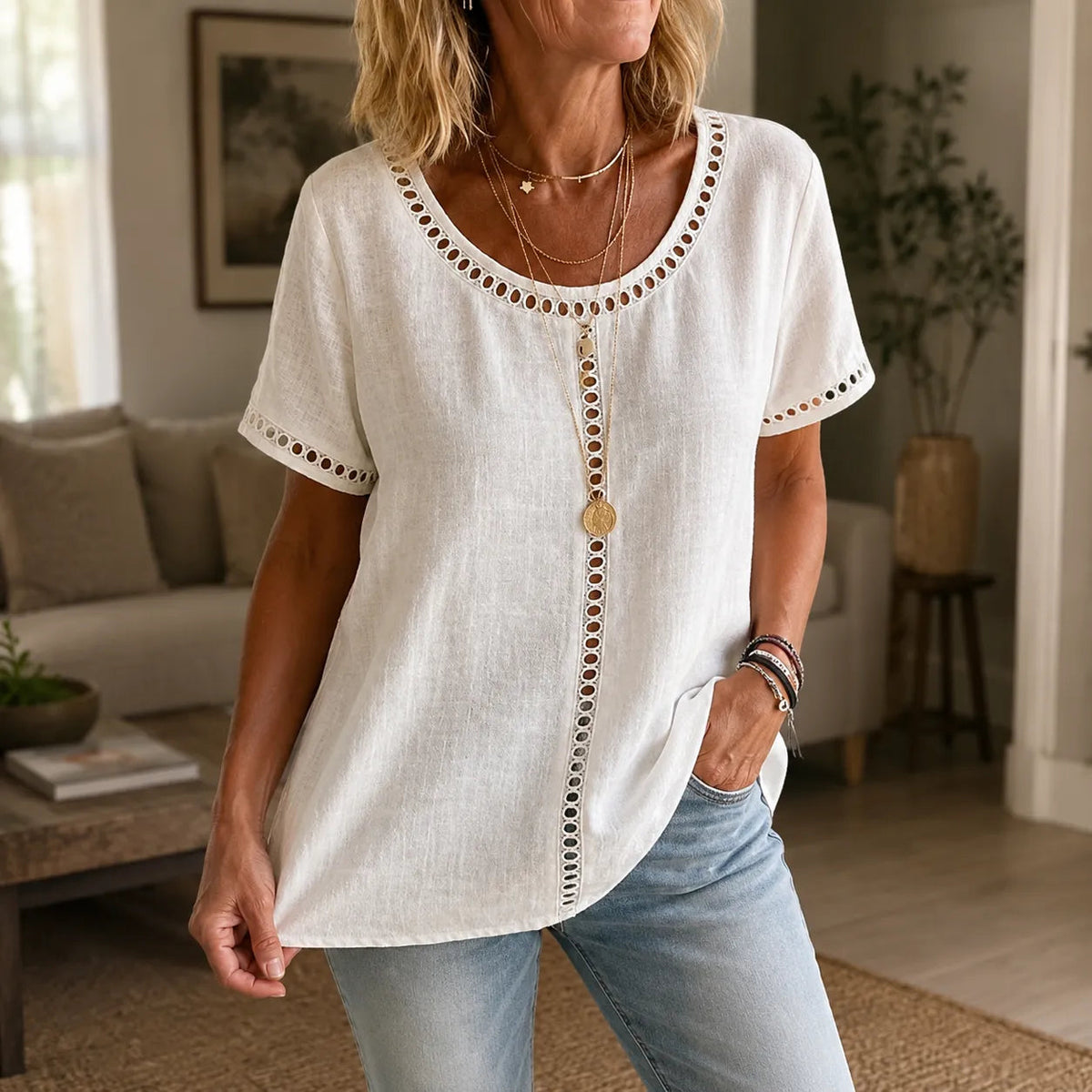 Marellia | Tunika-Top – Boho Stil mit Offener Spitze für Frauen