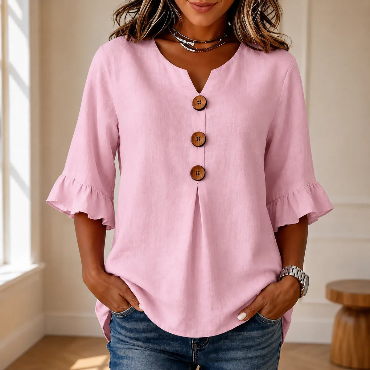 Wearbella | V-Ausschnitt Bluse – Lockere Rüschung für Frauen