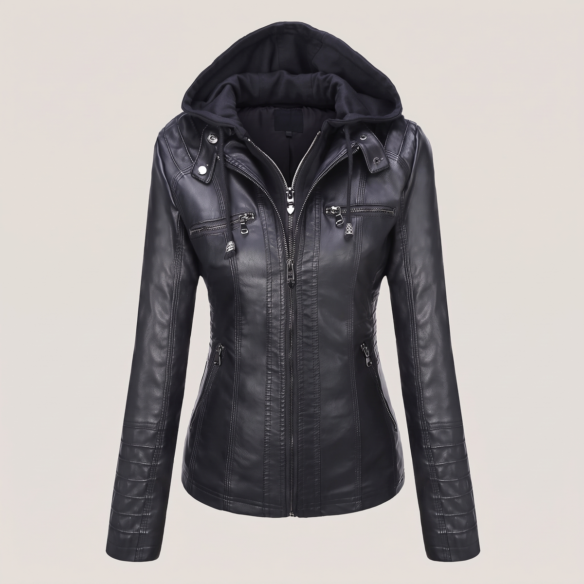Fitted | Fitted Hooded Leather Jacket – Elegante Passform für Frauen