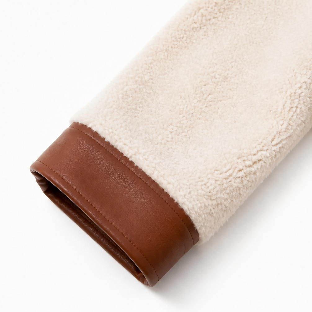 Plushlynn | Teddy Coat mit Kunstlederbesatz