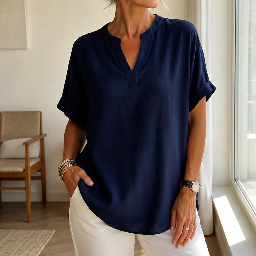 Linora | Tunika-Bluse – Kurze Ärmel mit V-Ausschnitt für Frauen