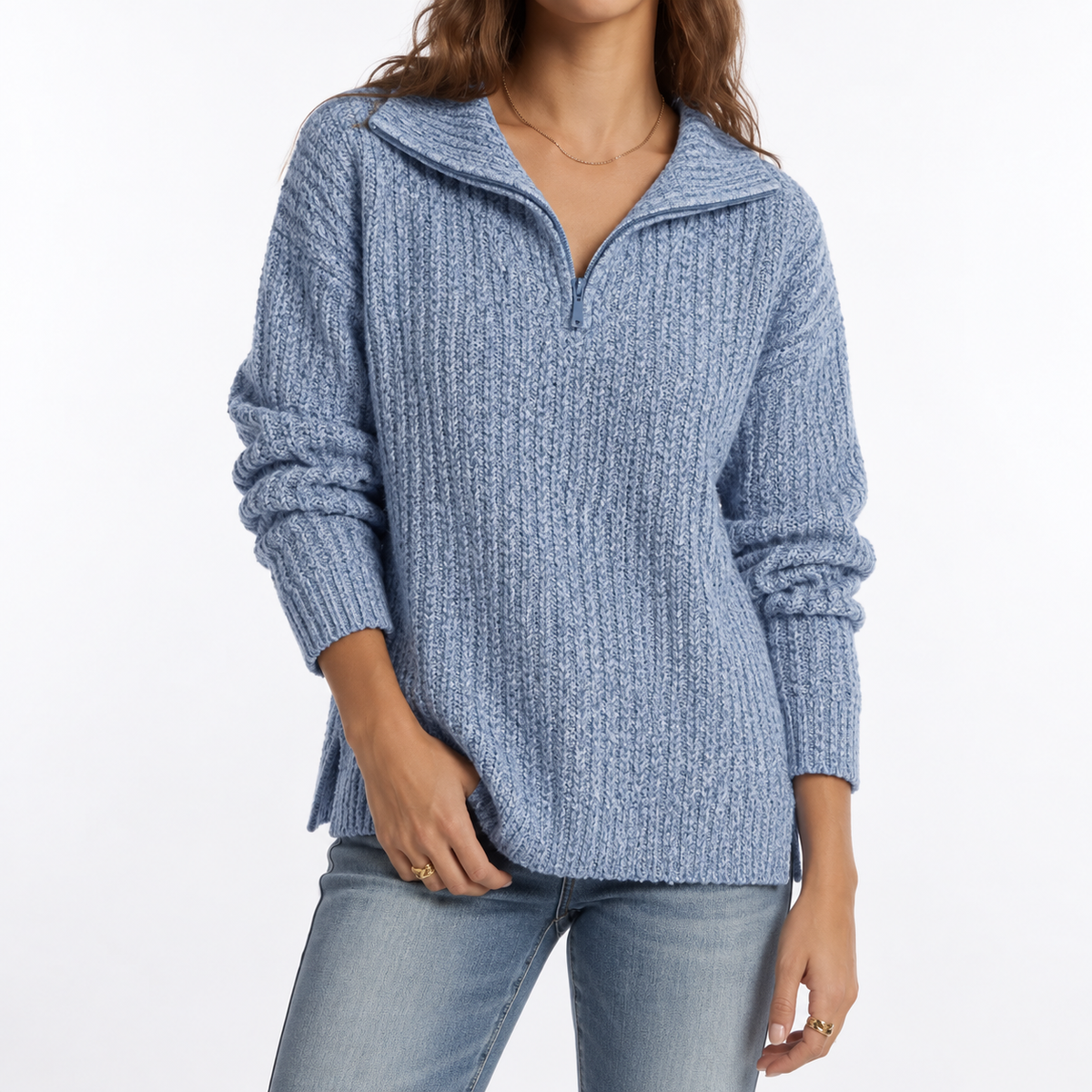 Knit Sweater | Textured Quarter Zip Pullover für Frauen