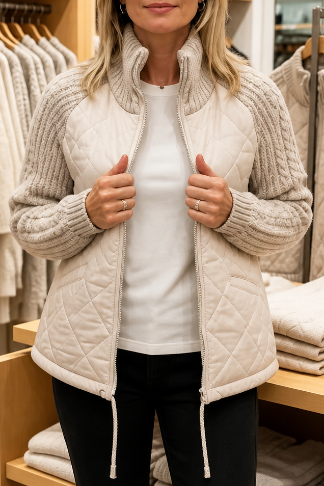 Knitpuff | Quilt Puffer Jacket met Gebreide Panelen