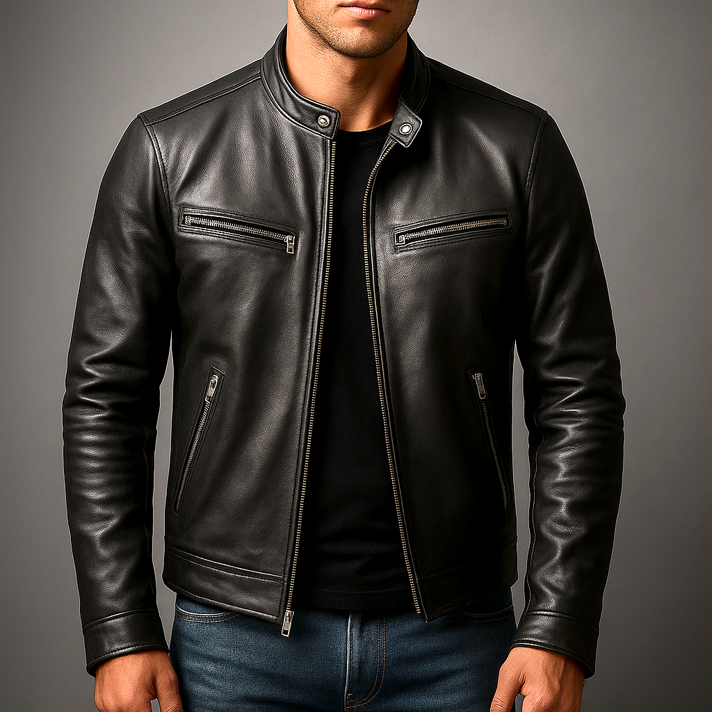 Casper | Lederjacke mit hohem Kragen – Strukturiertes Design für Männer