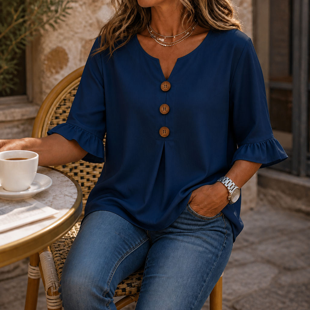Wearbella | V-Ausschnitt Bluse – Lockere Rüschung für Frauen