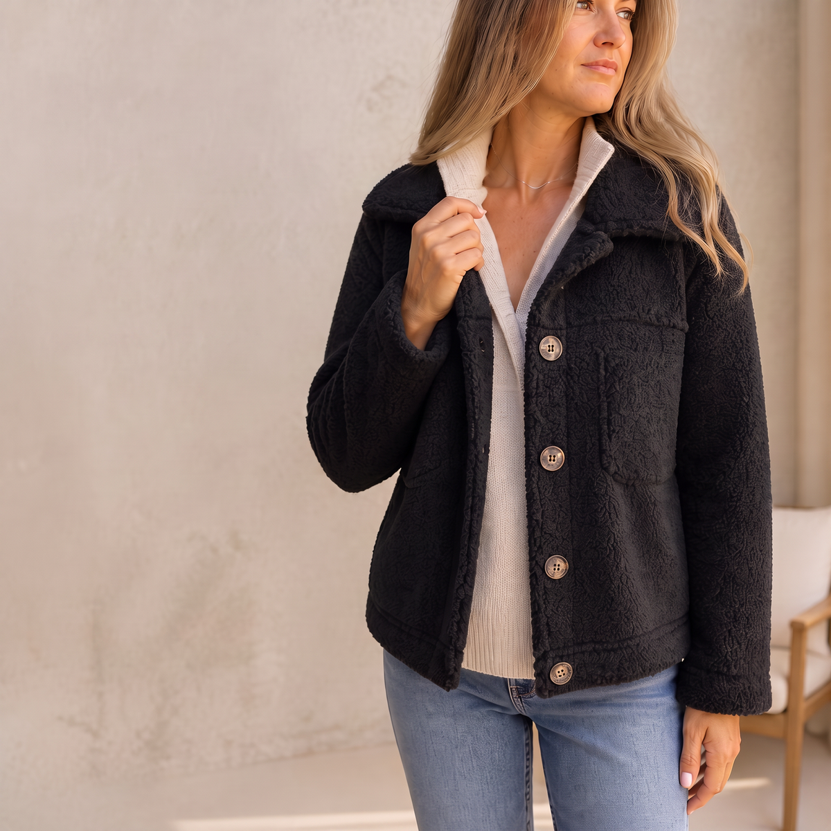 Ariane | Curly Faux-Fur Jacket – Bequeme Knopf-Front-Style für Damen