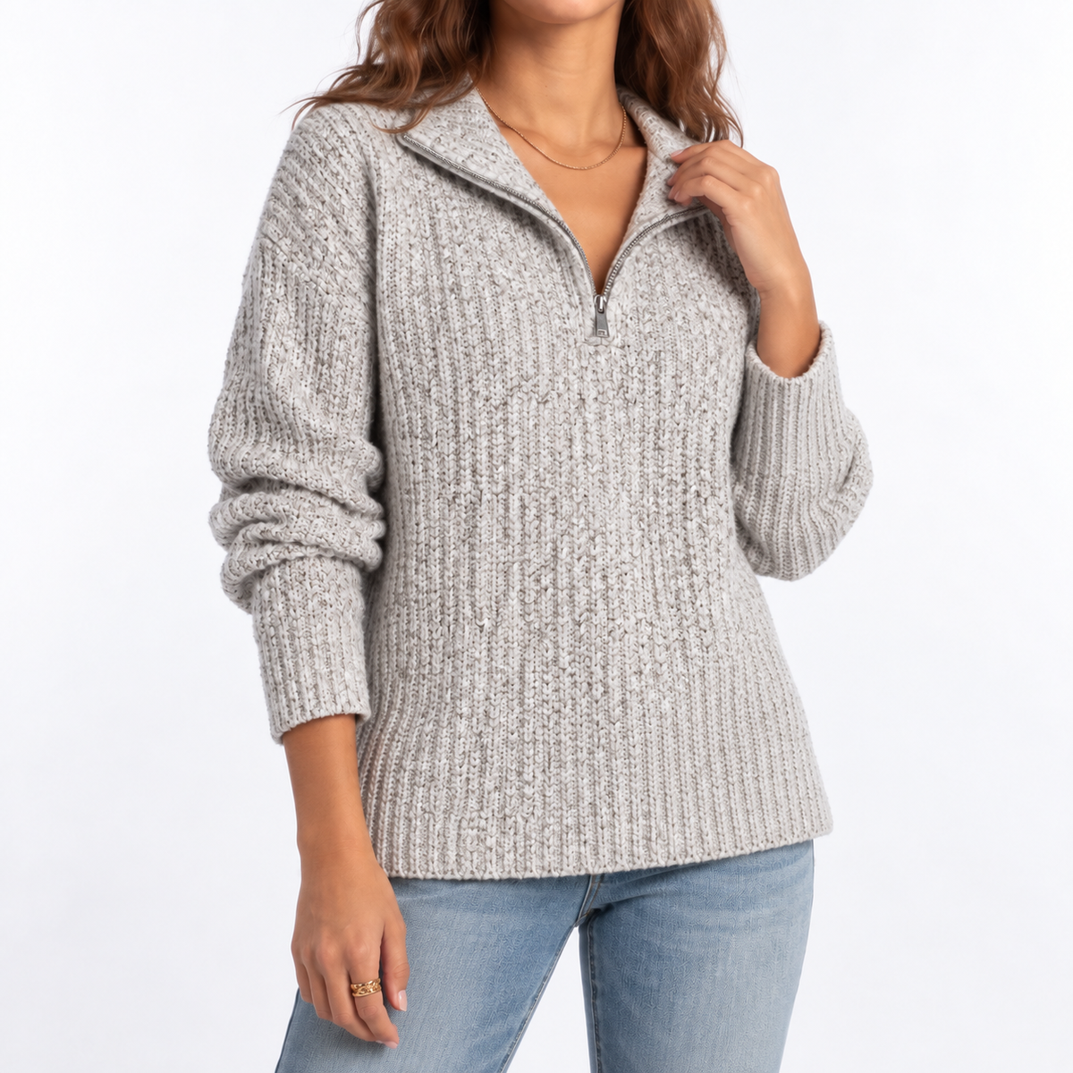 Knit Sweater | Textured Quarter Zip Pullover für Frauen