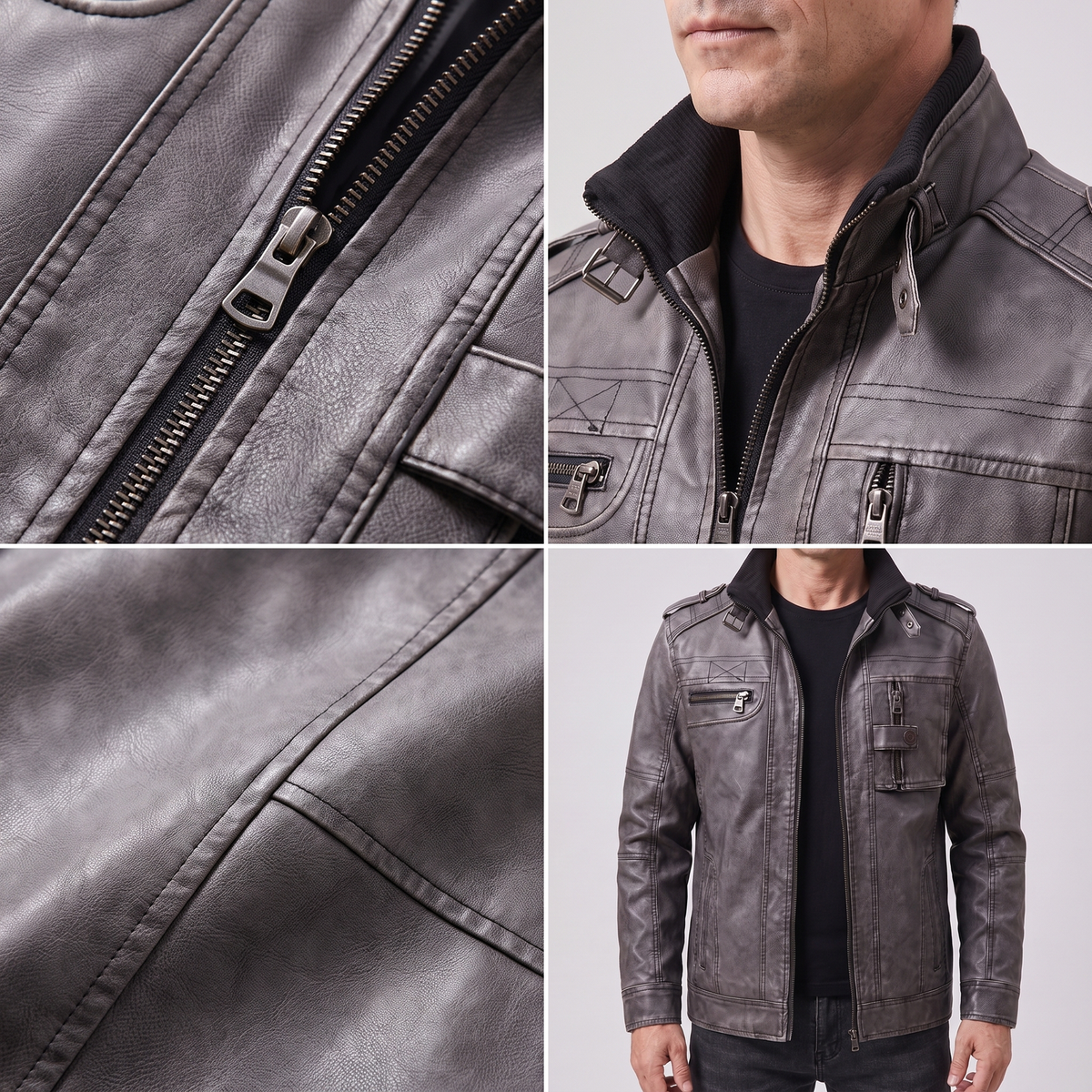 Maverick | Multi Pocket Leather Biker Jacket – Rugged Utility Style for Men