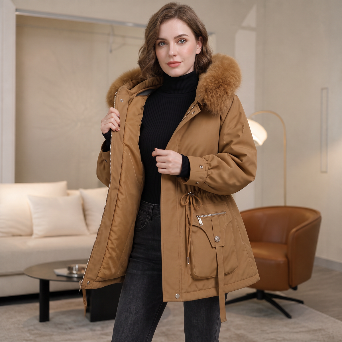 Duvella | Puffer Coat met Faux Fur Hood voor Dames