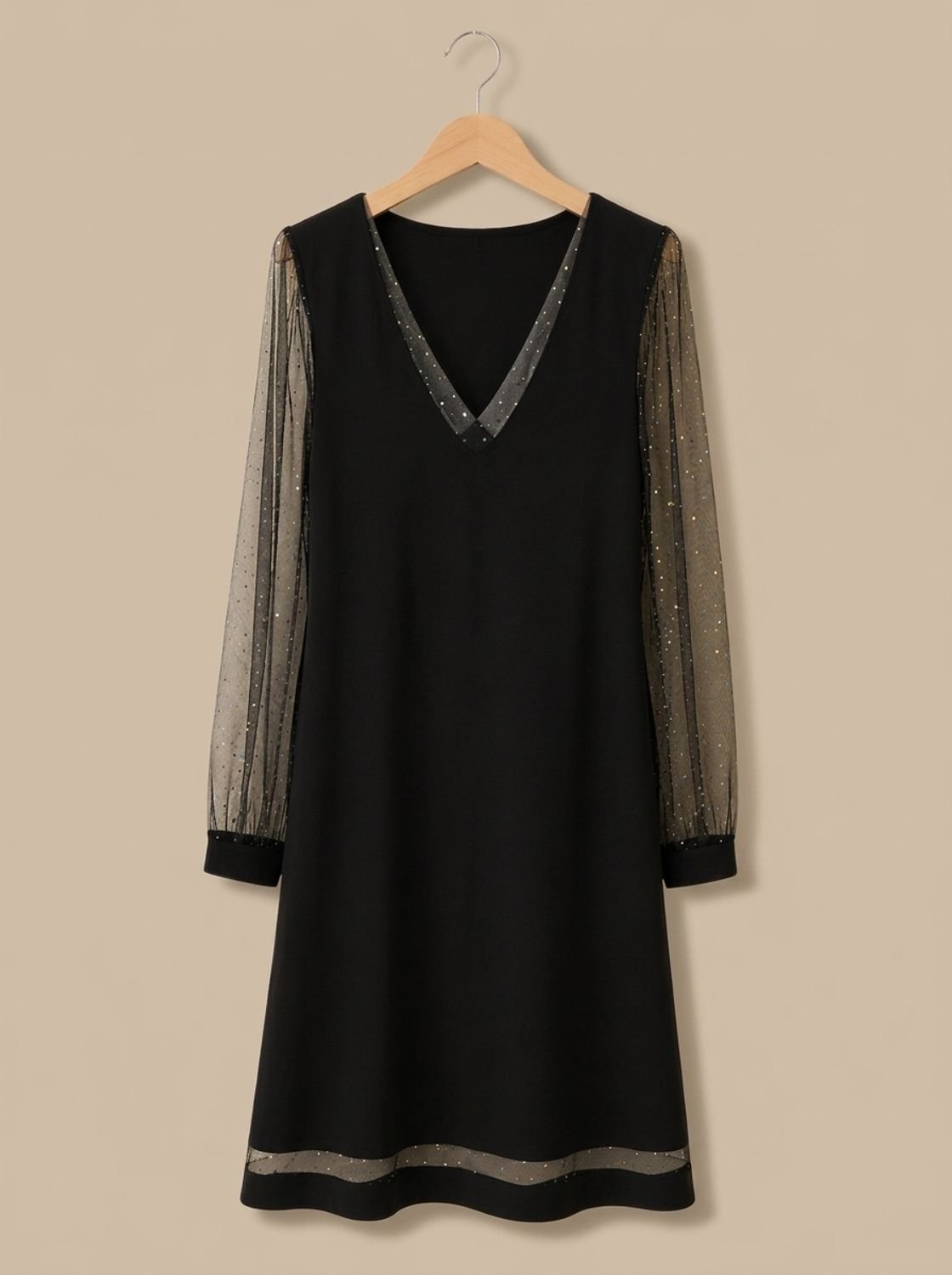 Scarlett | Mini Festkleid mit V-Ausschnitt und Glitter-Mesh-Ärmeln