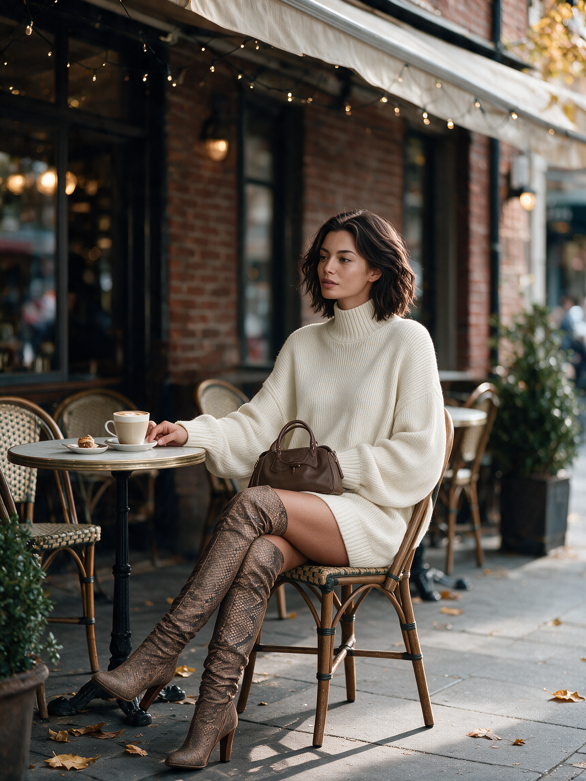 Ophira | Vintage Style Knit Mini Dress in Caramel Brown