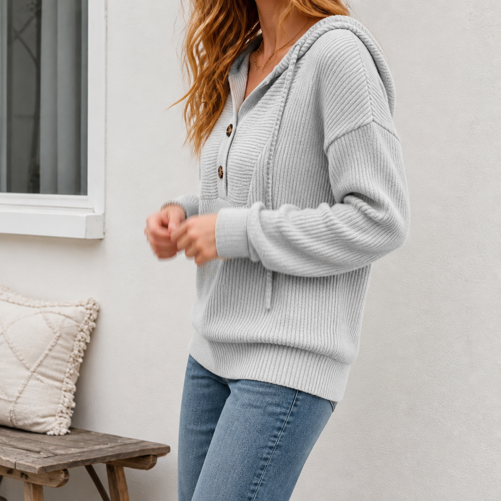 Wovella | Ribbed Knit Hoodie Sweater – Warm en Casual
