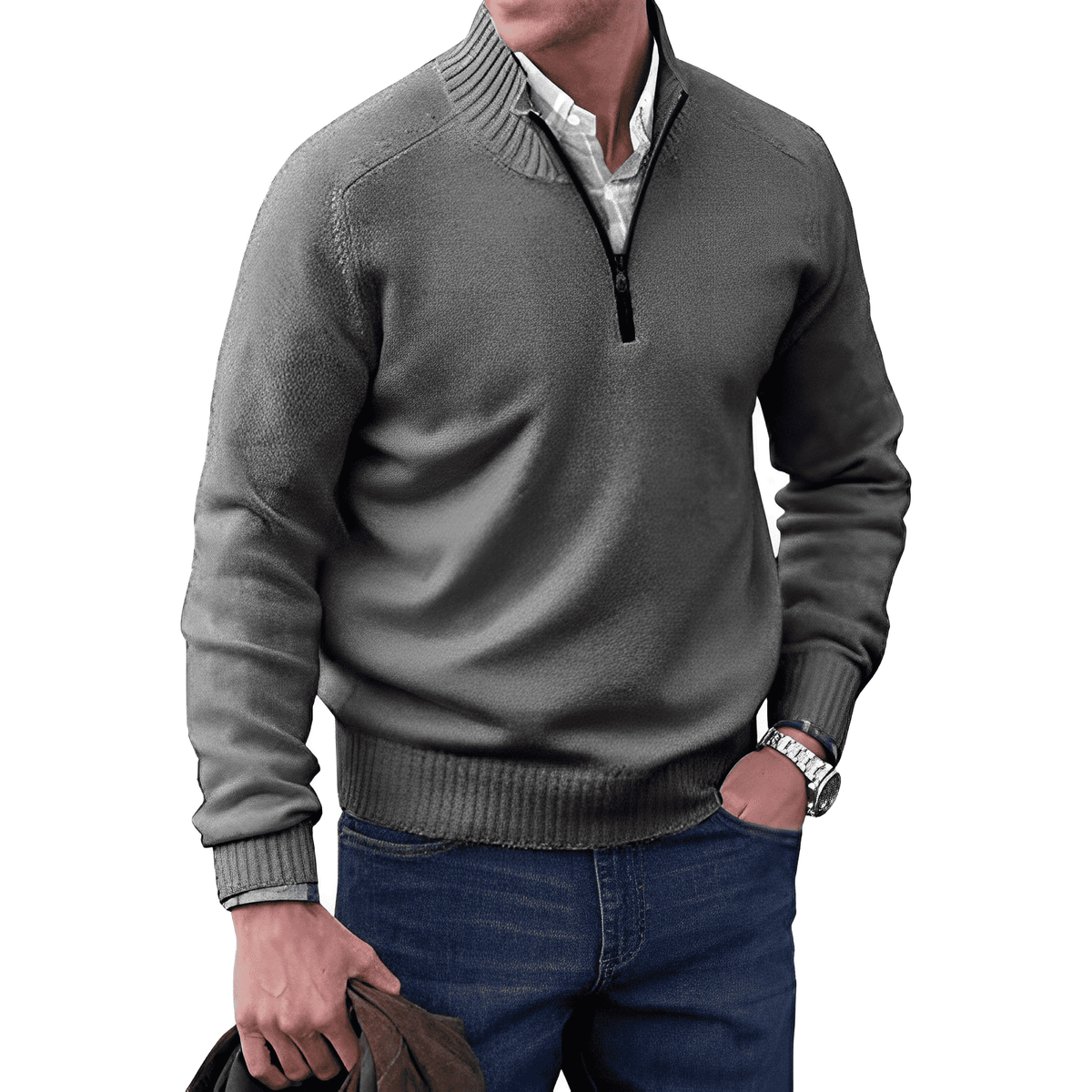 David | Cashmere Sweater – Eleganter Zip-Up Stil für Herren