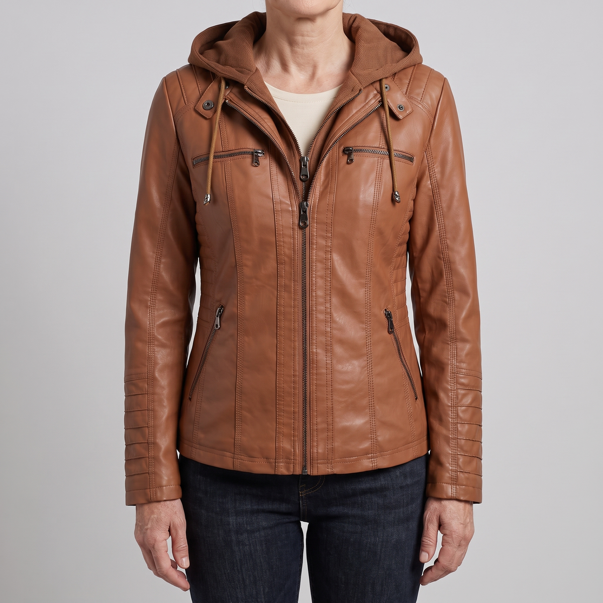 Fitted | Fitted Hooded Leather Jacket – Elegante Passform für Frauen