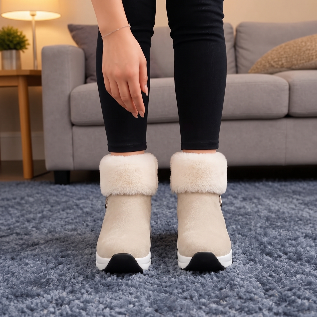 Veluna | Chunky Ankle Boots mit Kunstfellbund für Frauen