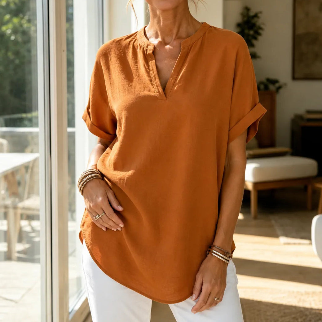 Linora | Tunika-Bluse – Kurze Ärmel mit V-Ausschnitt für Frauen