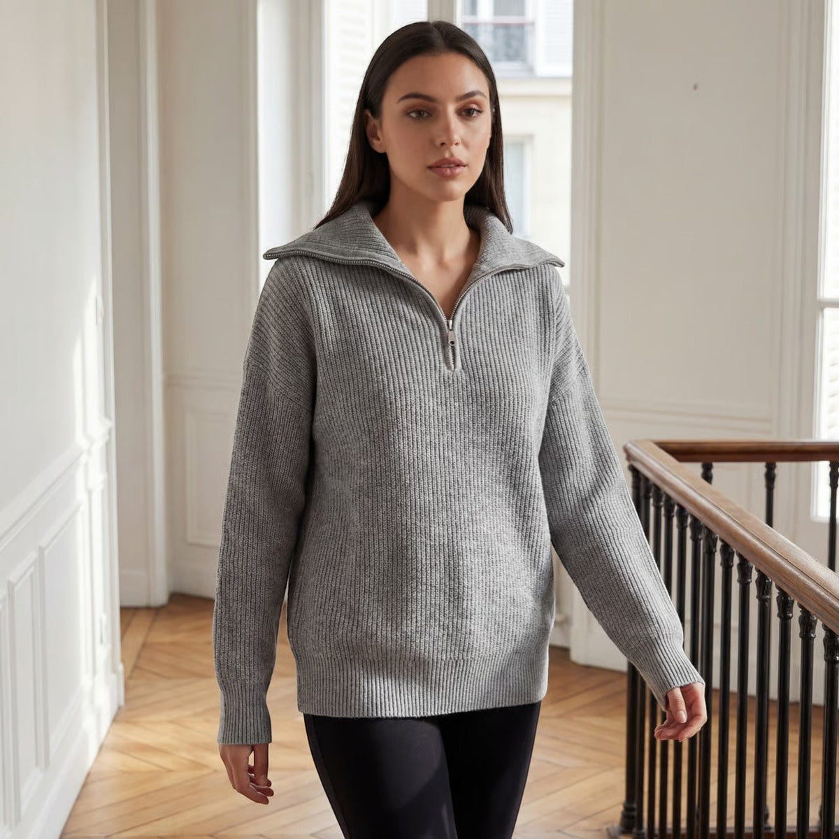 Ophira | Chunky Knit Sweater mit Halber Zip-Kragen