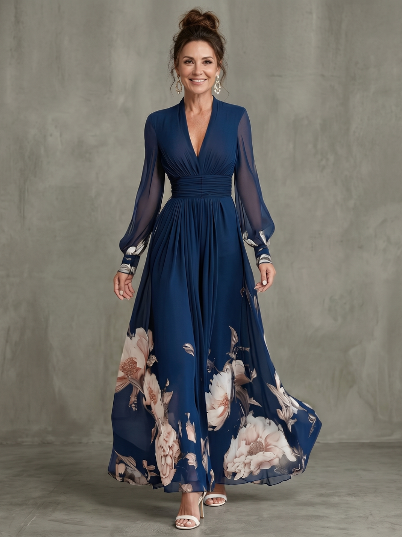 Ziva | Maxi Dress mit Plisseefalten und transparenten Ärmeln