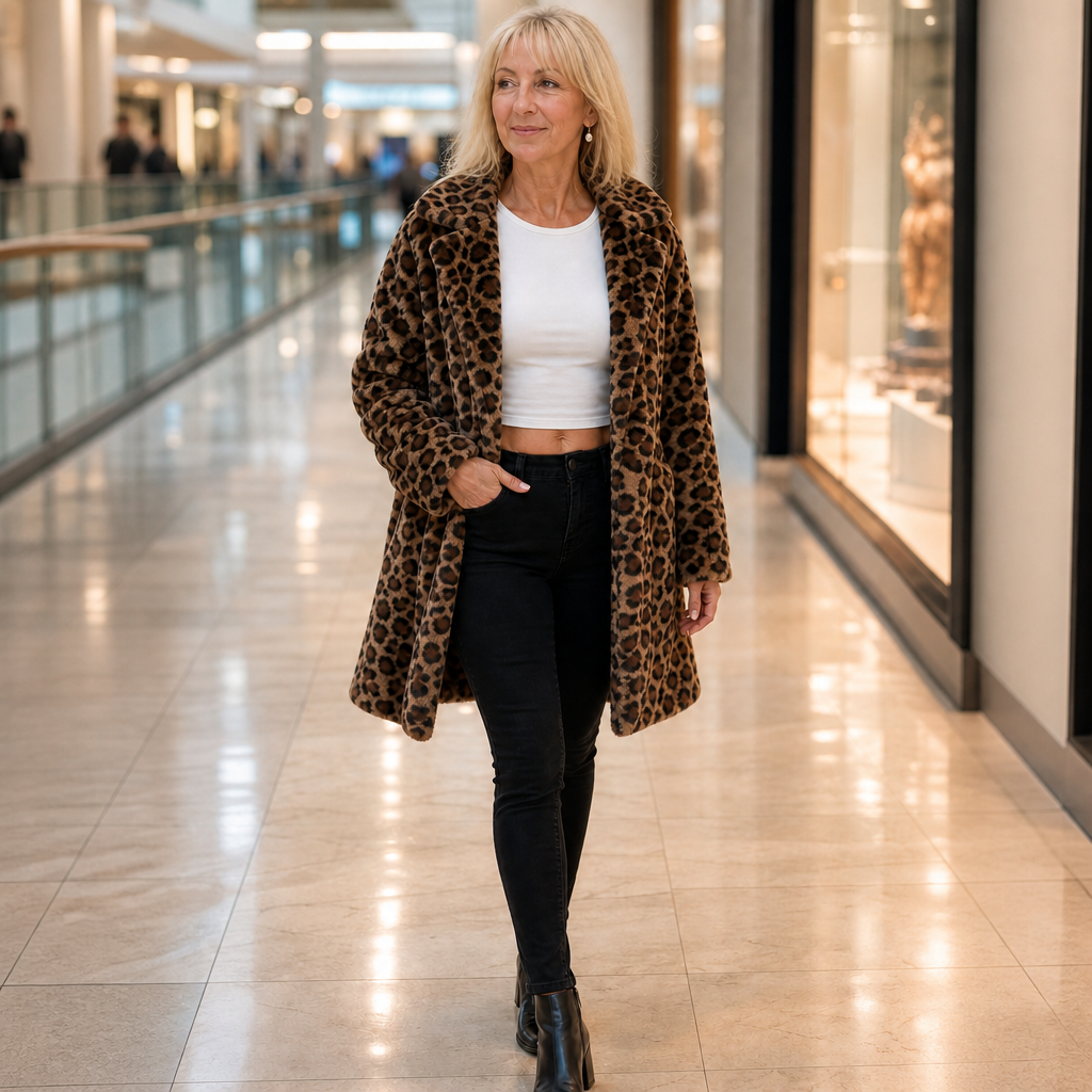 Leora | Leopard Print Faux Fur Coat – Luxuriöse Winterjacke für Frauen