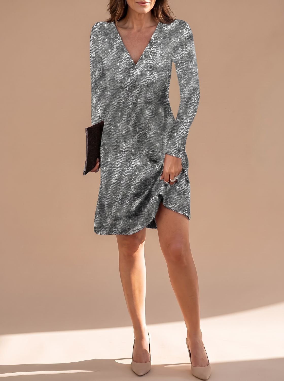 Harper | Mini Dress – V-Ausschnitt mit Pailletten für Frauen
