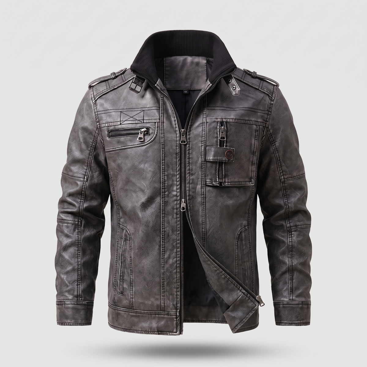 Maverick | Multi Pocket Leather Biker Jacket – Rugged Utility Style for Men