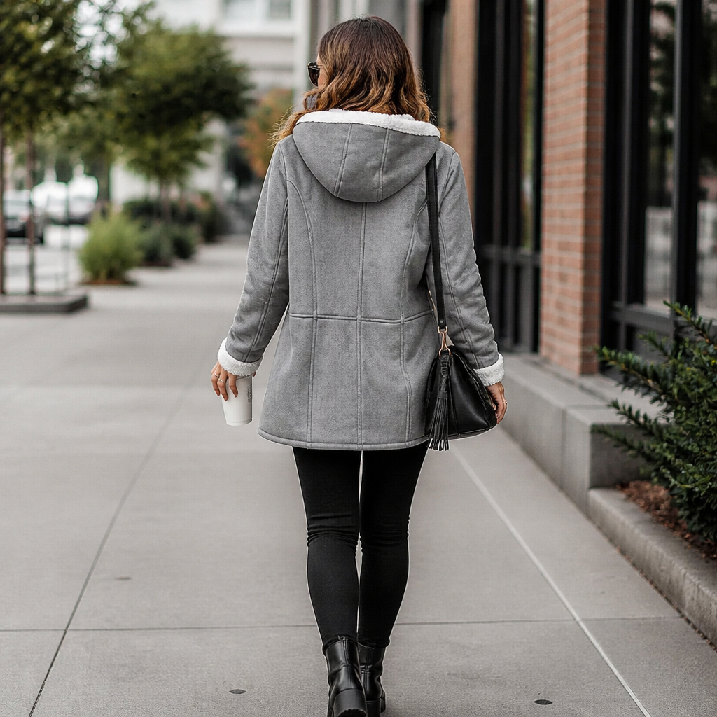 Plushbelle | Faux Shearling Hooded Winter Coat – Warm und Elegant