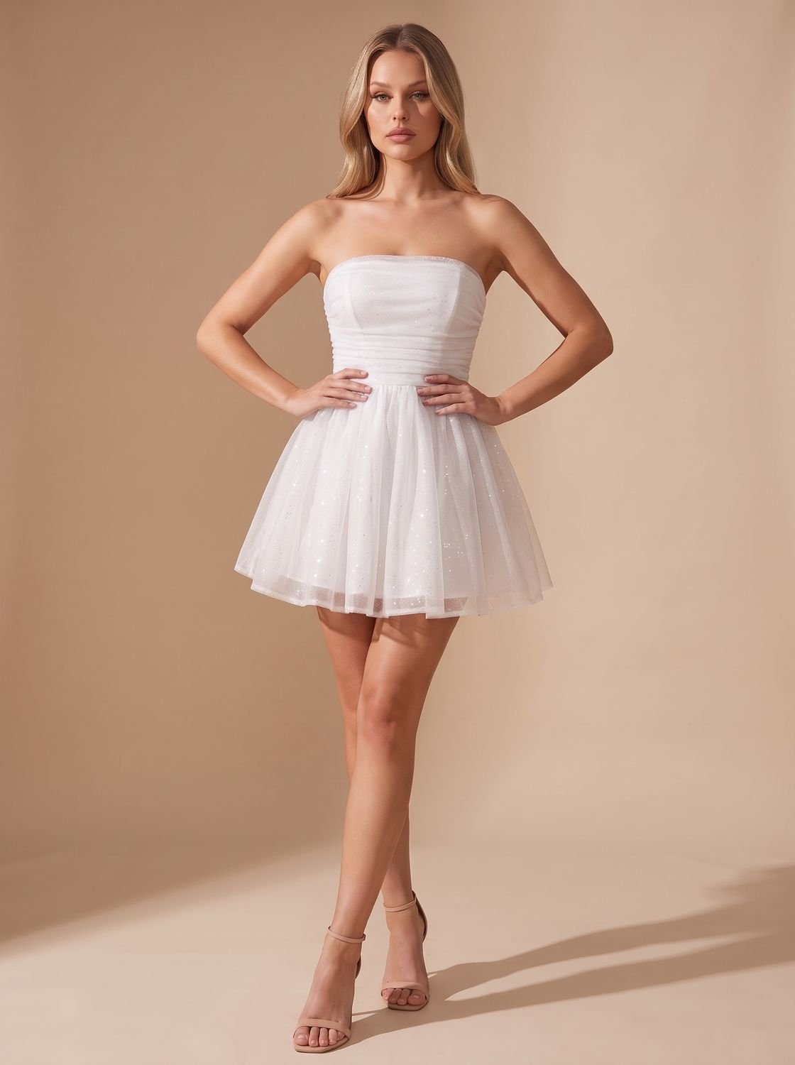Mia | Glitter Mini Dress für Frauen – Strapless Partylook