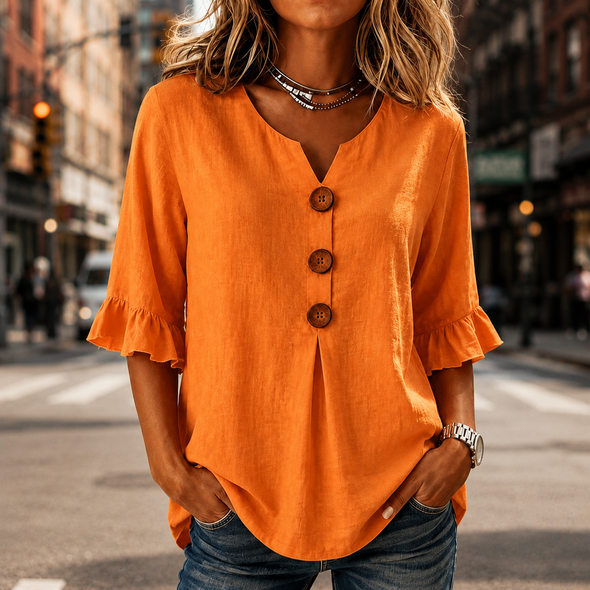Amelie | Feminine und luftige Tunika Bluse mit V-Ausschnitt