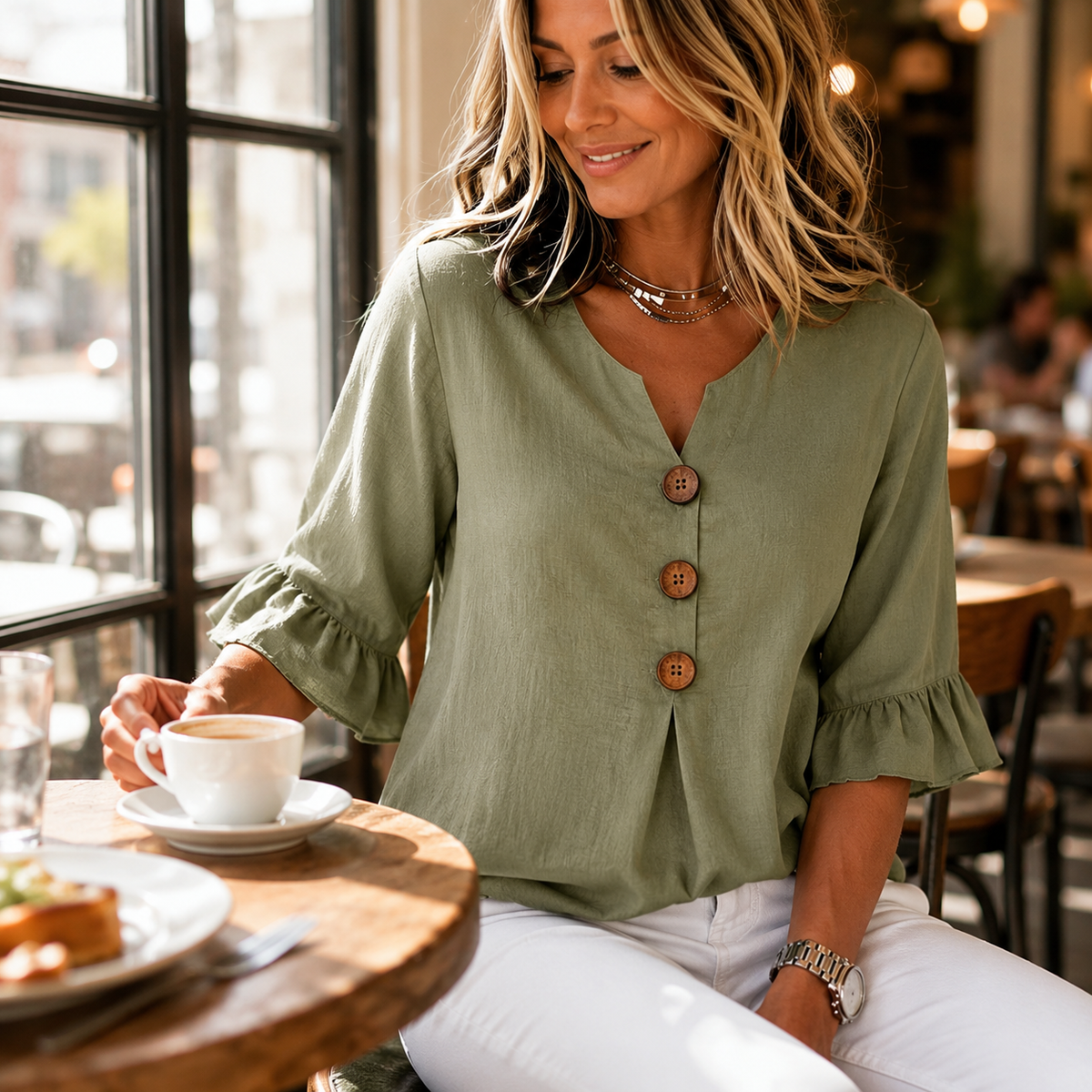 Amelie | Feminine und luftige Tunika Bluse mit V-Ausschnitt