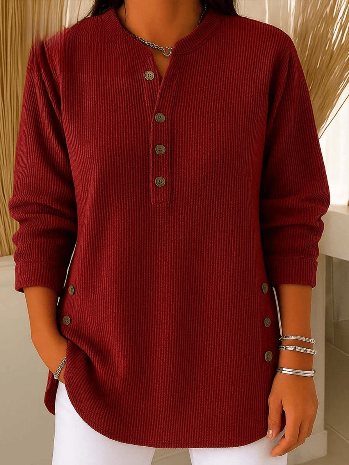 Sofia | Vielseitiges und stylisches Henley-Rippstrick-Tunika-Top 1