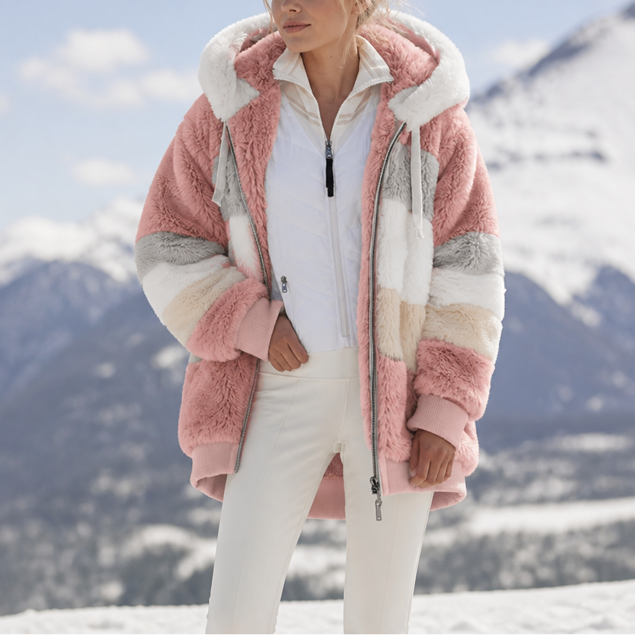 Furvella | Color-Block Oversized Faux Fur Coat – Warm und Stylisch für Damen