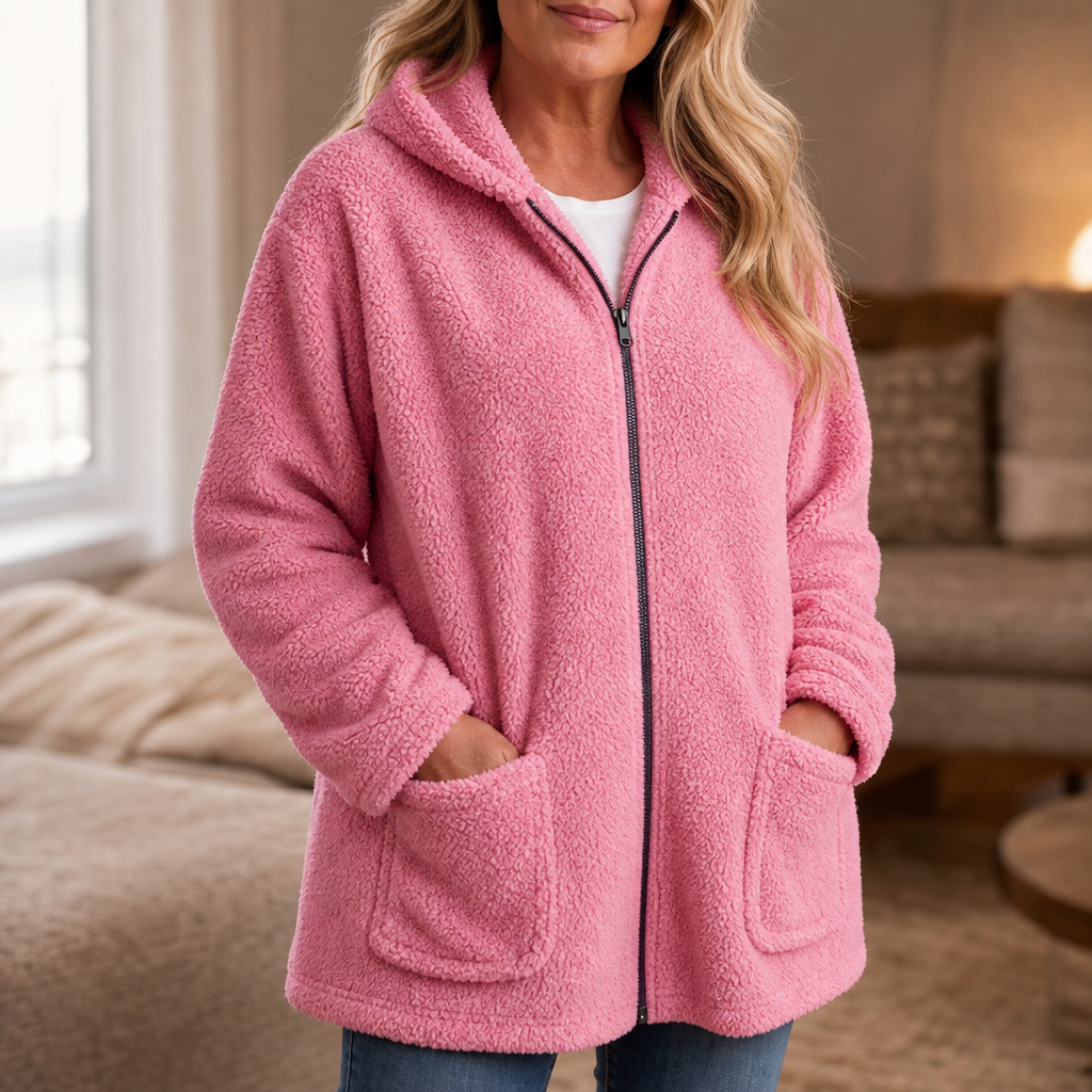 Cozelle | Plush Hooded Oversized Zip-Up Jacket