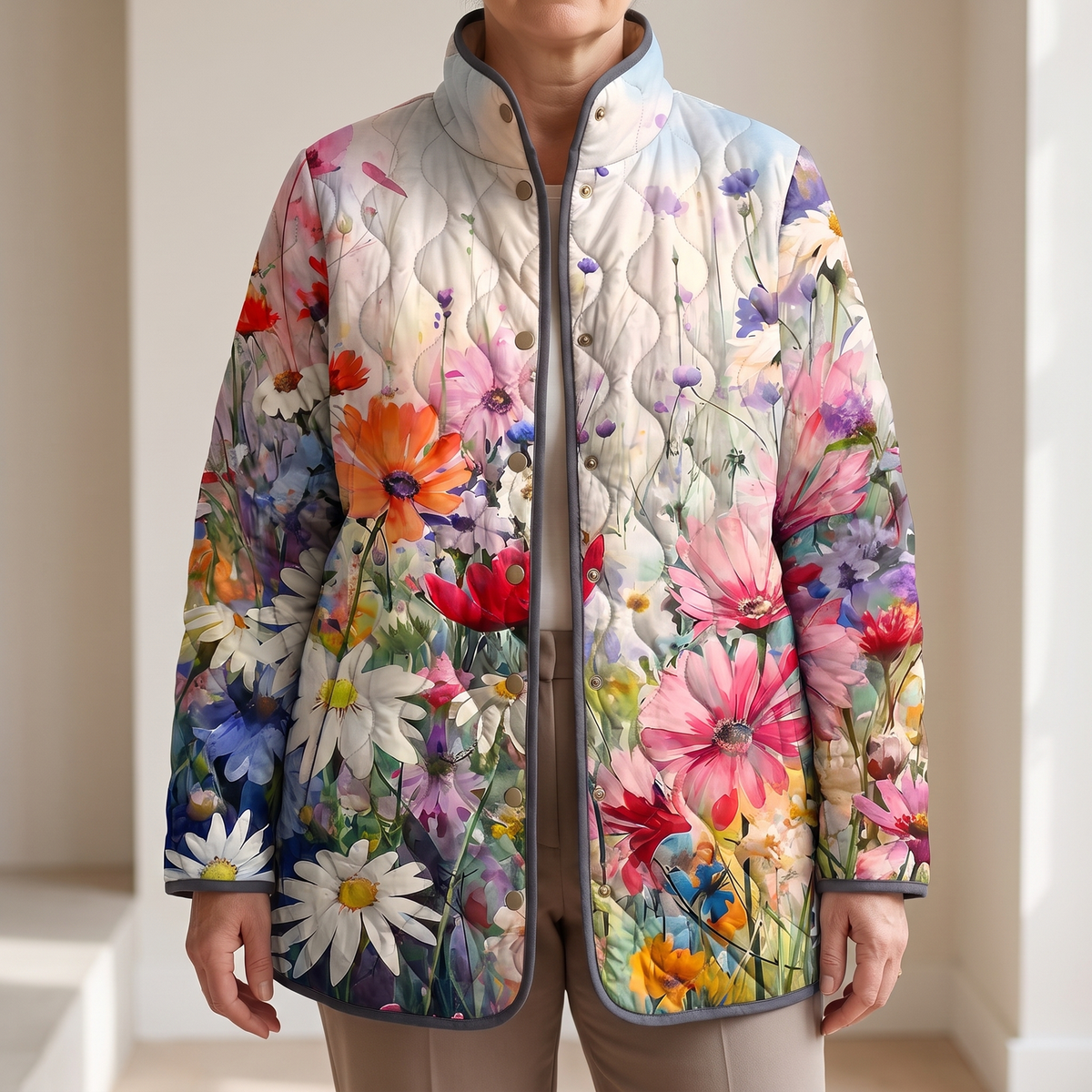 Mira | Quilted Jacket – Elegant Floral Print für Frauen