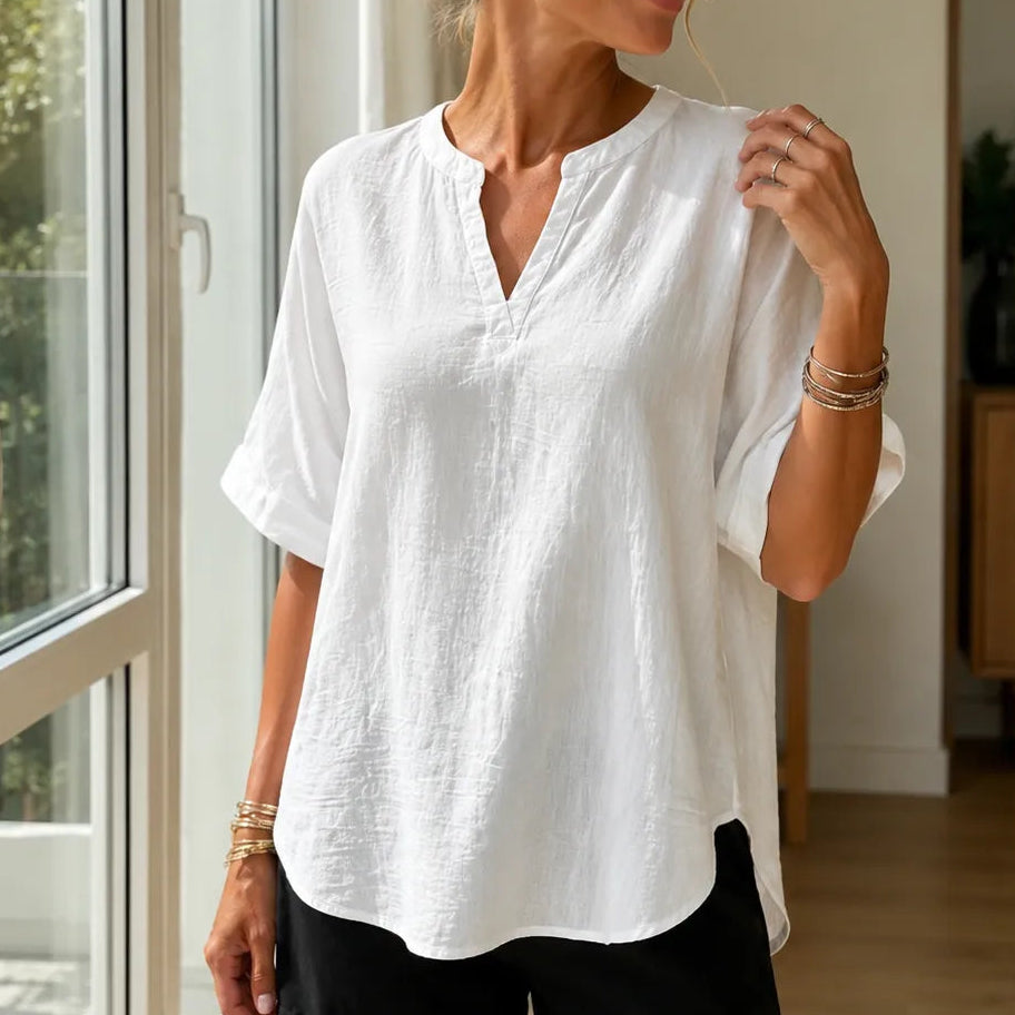Linora | Tunika-Bluse – Kurze Ärmel mit V-Ausschnitt für Frauen