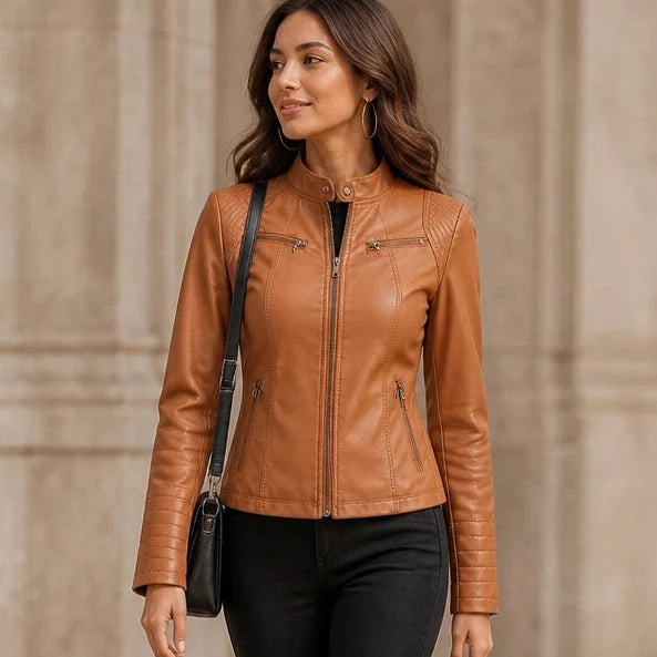 Velora | Cropped Faux-Leather Biker Jacket – Moderne Passform für Frauen