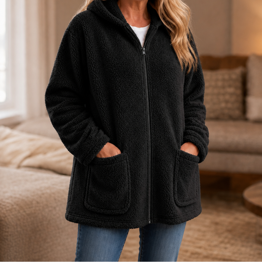 Cozelle | Plush Hooded Oversized Zip-Up Jacket
