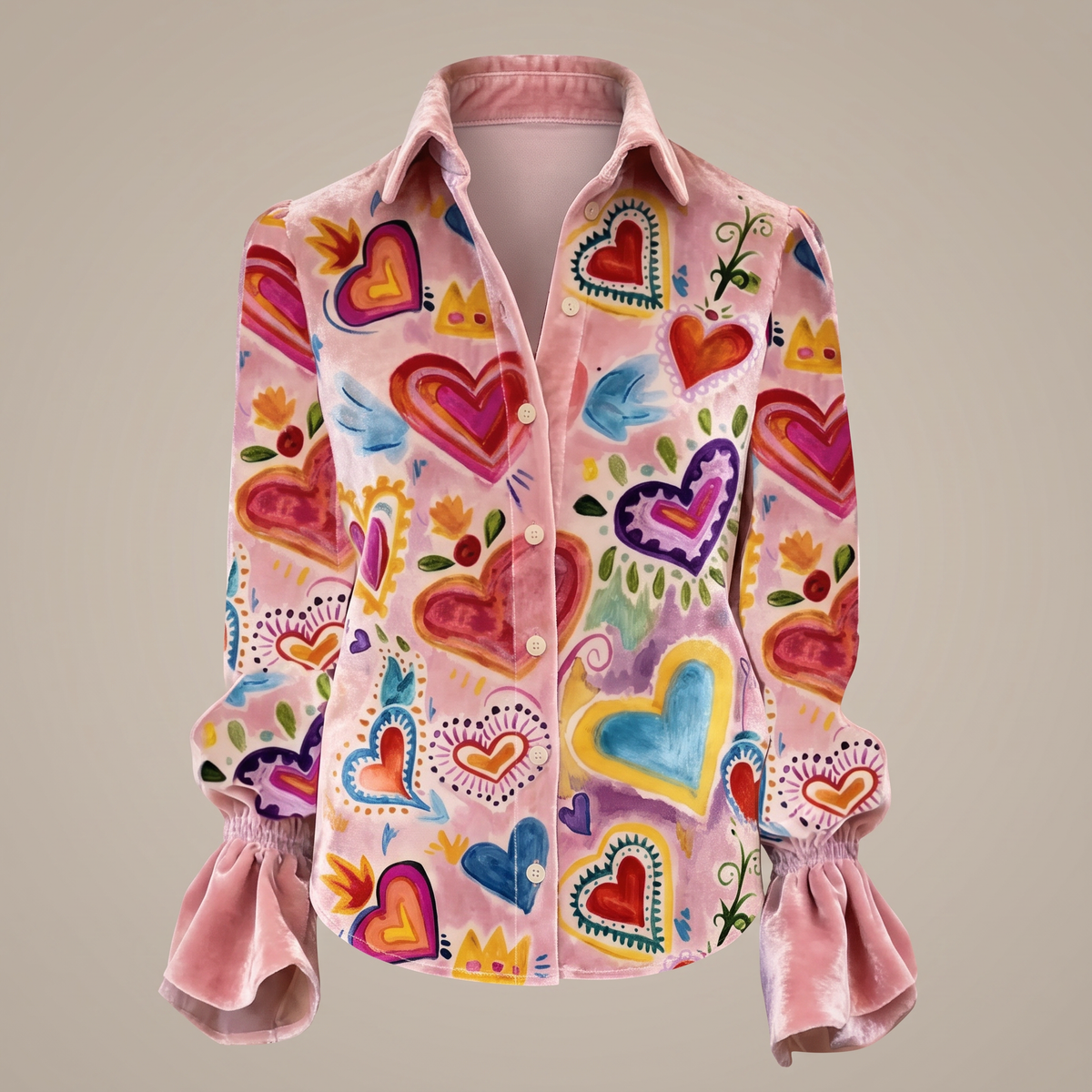 Valentina | Farbenfrohe und stilvolle Retro Damenbluse mit Herzmotiven