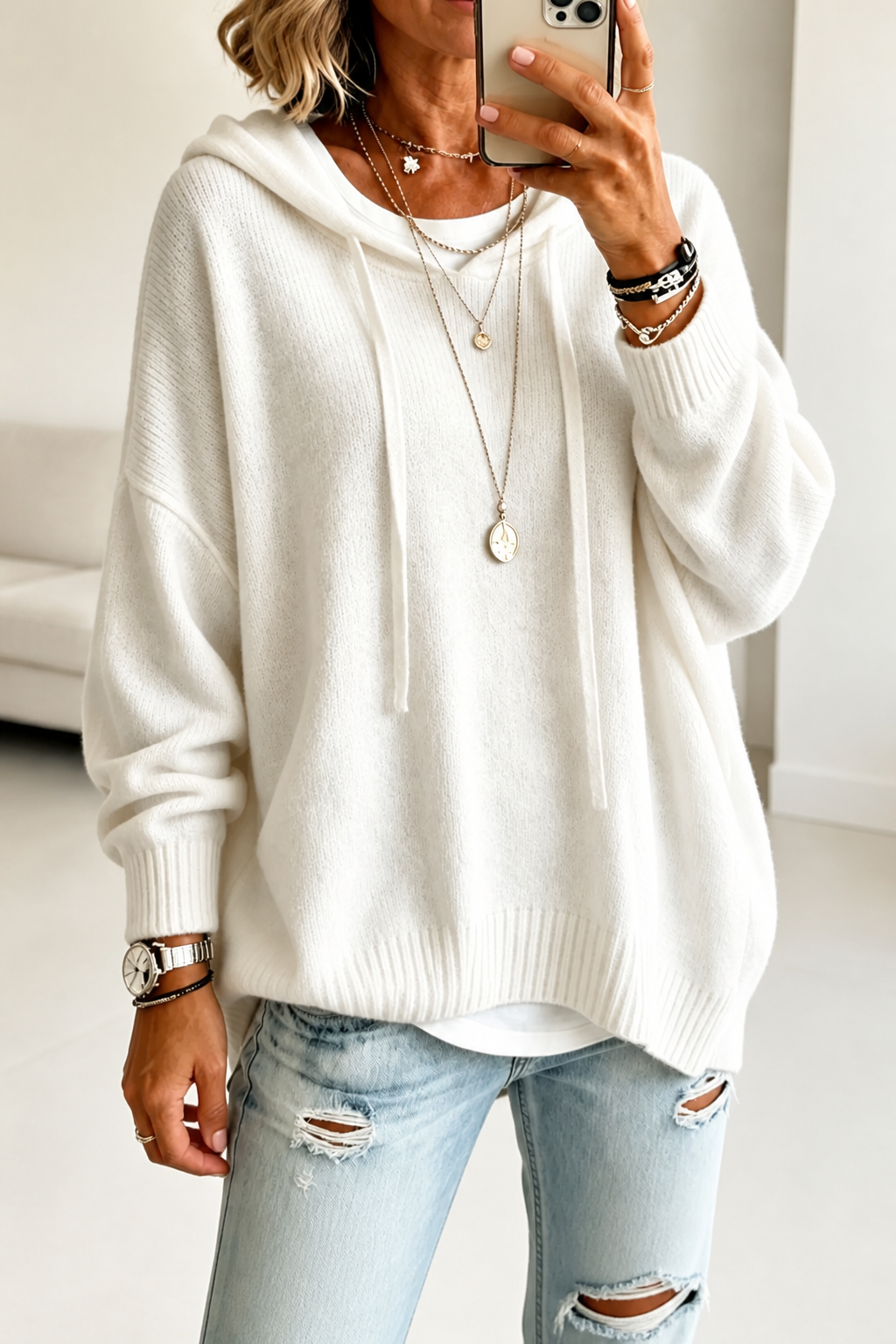 Wearbella | Hooded Knit Sweater – Zachte Dropped Shoulder Stijl voor Vrouwen